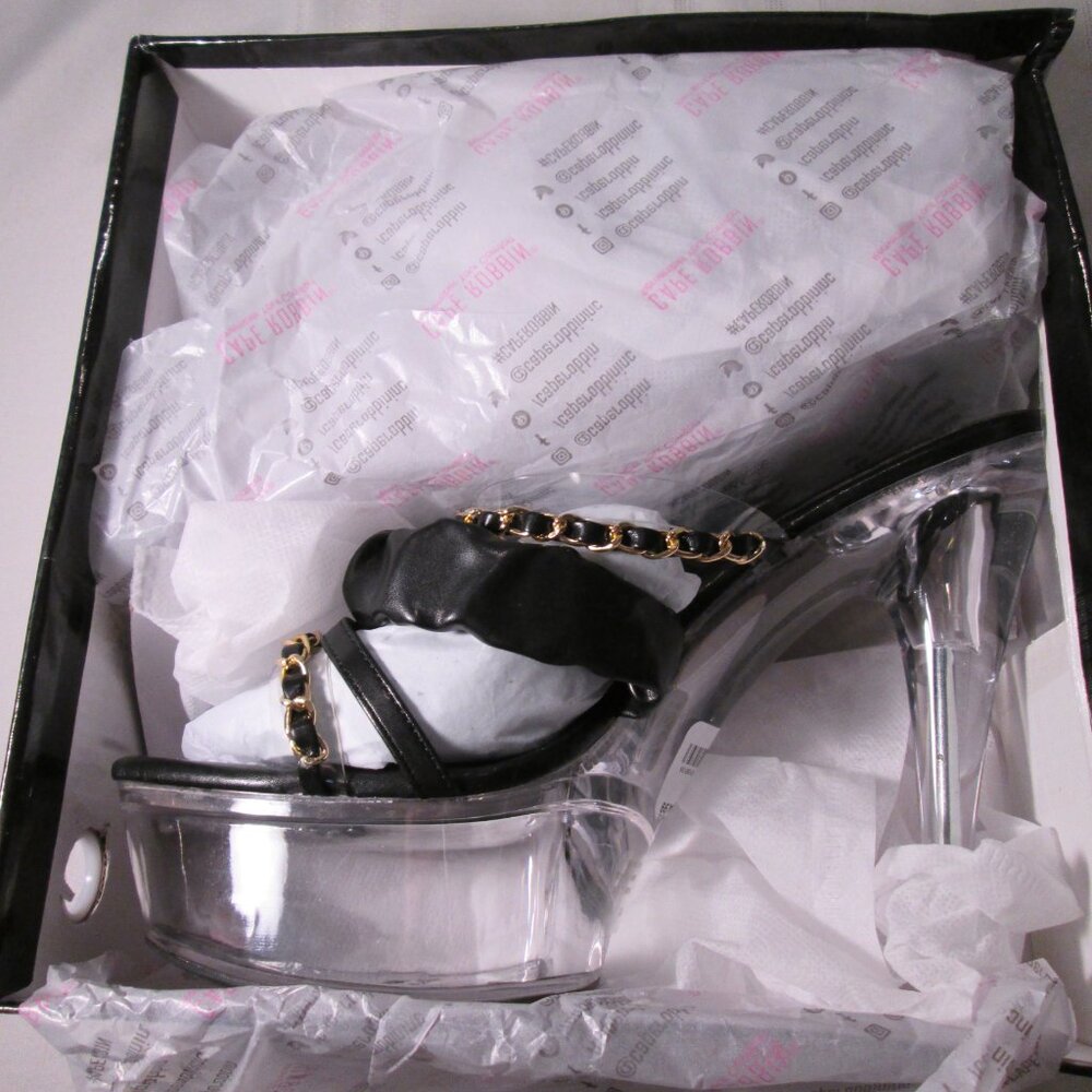 Cape Robbin Callum Black Gold Chain Platform Heels Sz 11 - Picture 11 of 11